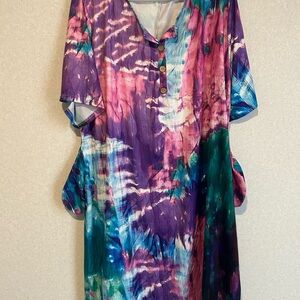 Women’s Plus Size Spring/Summer Midi Dress With Pockets, Multicolor, Size 3XL